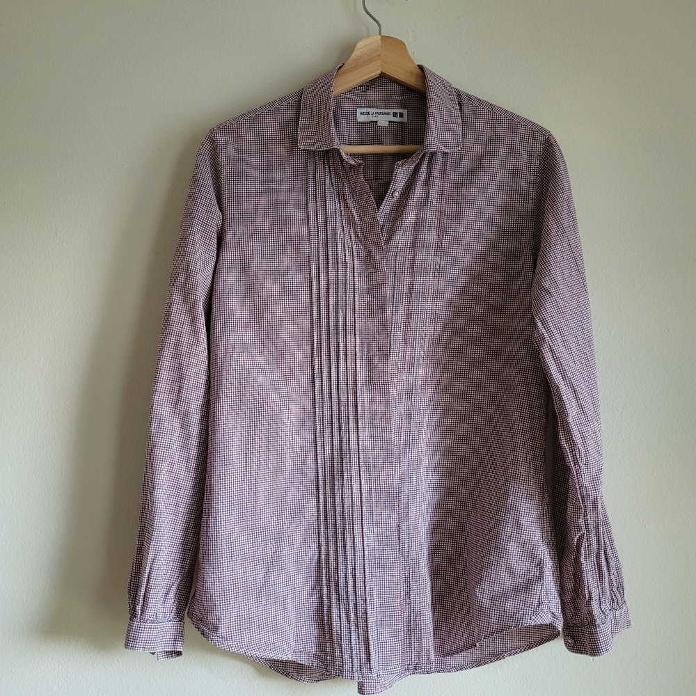 Uniqlo Ines de La Fressange Paris Button Up Shirt Checkered Red Blue White Small - Picture 2 of 5